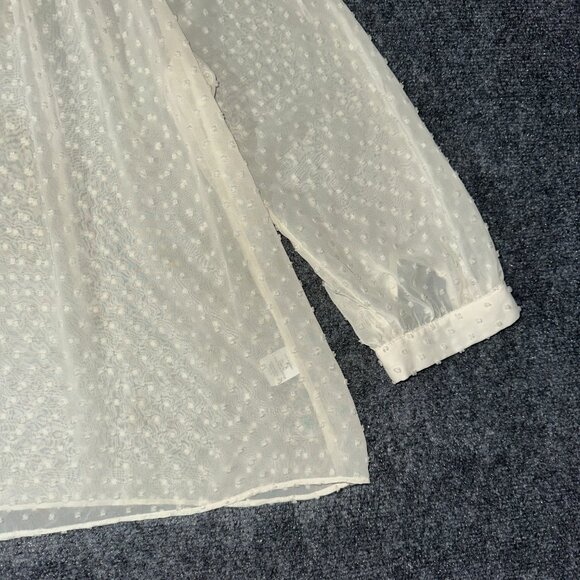 J Crew Blouse Womens Small Swiss Dot Peasant Sheer Keyhole Neck Long Sleeve Top - Picture 2 of 8